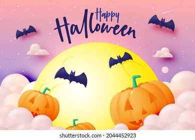 Happy Halloween banner art background with pumpkin vector illustration