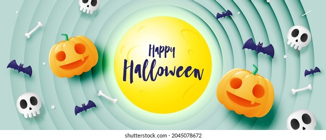 Happy Halloween banner art background with pumpkin vector illustration