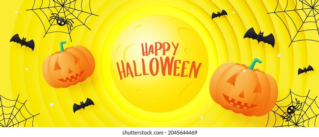 Happy Halloween banner art background with pumpkin vector illustration