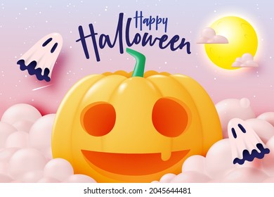 Happy Halloween banner art background with pumpkin vector illustration