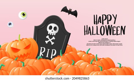 Happy Halloween banner art background with pumpkin vector illustration
