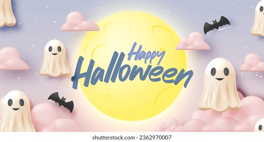 Happy Halloween banner art background with pumpkin vector illustration