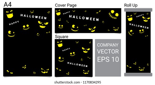 Happy Halloween Banner Background With Ghost Cartoon Set Vector Illustration