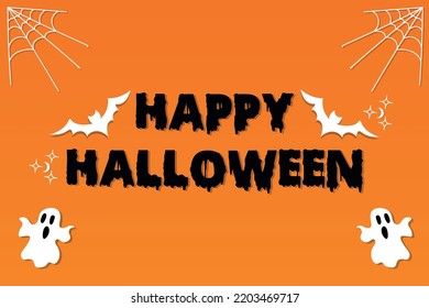 Happy Halloween banner background with ghots,bats and spiderwebs. Vector illustration