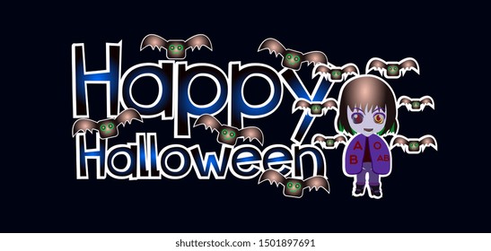happy halloween banner or background for halloween party or event with cute monster or character. beautiful greeting card, background, banner, poster or flyer vector