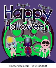 happy halloween banner or background for halloween party or event with cute monster or character. beautiful greeting card, background, banner, poster or flyer vector