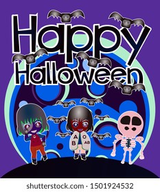 happy halloween banner or background for halloween party or event with cute monster or character. beautiful greeting card, background, banner, poster or flyer vector