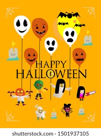 happy halloween banner or background for halloween party or event with cute monster or character. beautiful greeting card, background, banner, poster or flyer vector