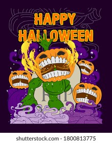 happy halloween banner or background for halloween party or event. beautiful greeting card, background, banner, poster or flyer vector