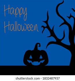 Happy Halloween banner with bat, spider and cat. Vector illustration.