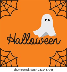 Happy Halloween banner with bat, spider and cat. Vector illustration.