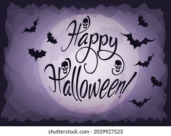 Happy halloween banner with bats silhouettes, vector illustration