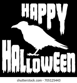 Happy halloween banner. Big monster crow and bloody letters silhouette. Cartoon style. Concept design for holiday banner, greeting card or invites. Vector illustration