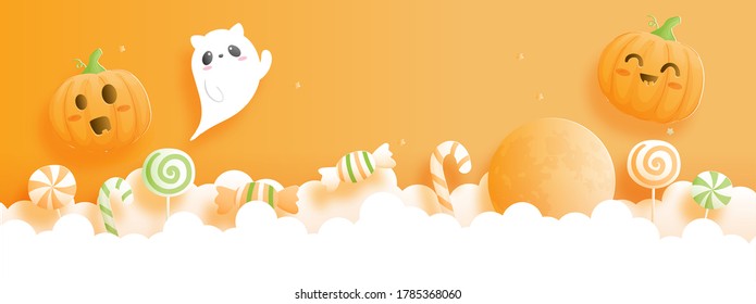 Happy Halloween banner. Halloween card. 