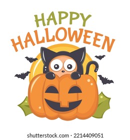happy halloween banner or card with pumpkin and on white background