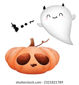happy halloween , Happy Halloween banner, cartoon character watercolour hand painted vector Illustration