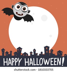 Happy halloween banner with cartoon vampire.Vector cartoon halloween vampire banner illustration from halloween collection.