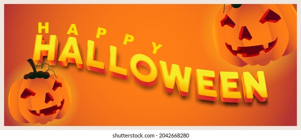 happy halloween banner.   clean style. big text with jack o lantern pumpkin. vector illustration