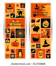 Happy halloween banner. Color collage with celebration symbols.