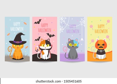 Happy halloween banner with cute cat wearing costume