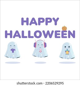 happy halloween banner with cute ghosts