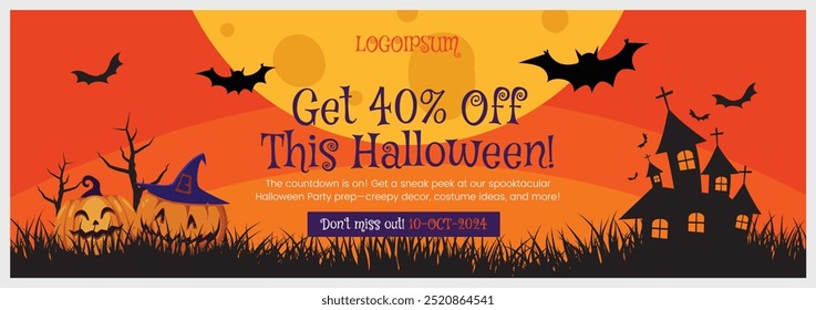 Happy halloween banner with dark background Vector illustration spiders web and flying bats pack of halloween templates for social media banner