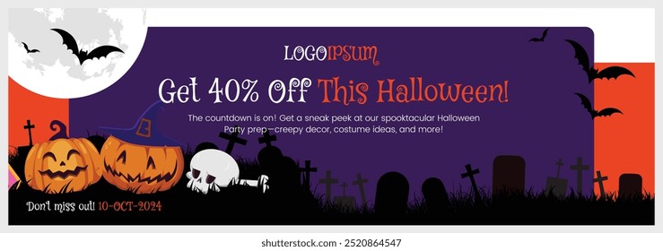 Happy halloween banner with dark background Vector illustration spiders web and flying bats pack of halloween templates for social media banner