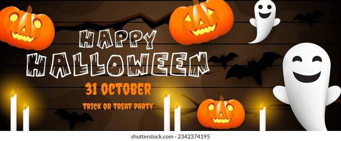 happy halloween banner design with halloween element or decorative object