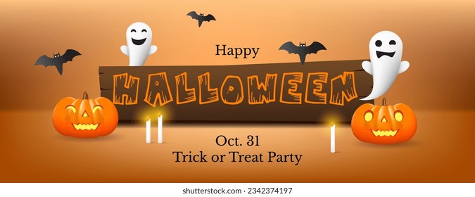 Happy-Halloween-Banner-Design mit Halloween-Element oder dekorativem Objekt