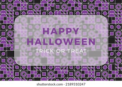 Happy Halloween banner design layout with blurred glass element and geometric pattern. Holiday template with multicolor background. Vector illustration EPS 10