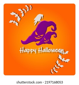 Happy Halloween Banner Design. Paper cut Style. Flat Icon. Best suited for website designing, posters, invitation cards, sale banners, social media posts and Boucher designing. 