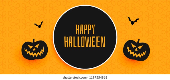 happy halloween banner design with pumpkin and flying bats