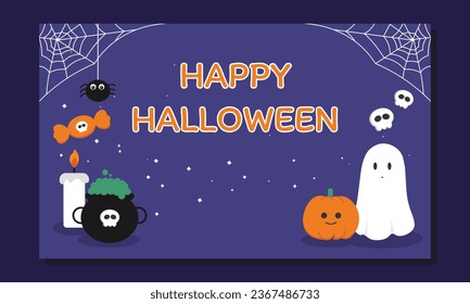 happy halloween banner and elements vector illustration.