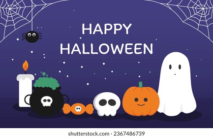 happy halloween banner and elements vector illustration.