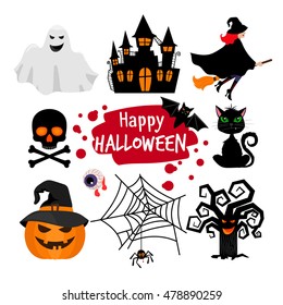 Happy halloween banner elements. Vector halloween scary icons isolated on white background