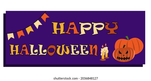 Happy halloween banner, great design for any purposes. Banner, poster, greeting card. Holiday card. Vector illustration