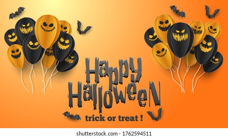 Happy Halloween banner greeting card background in paper cut style. Vector Illustration