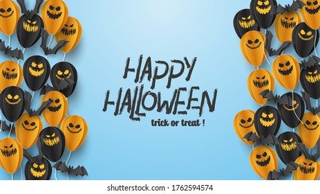 Happy Halloween banner greeting card background in paper cut style. Vector Illustration