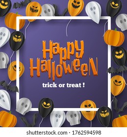 Happy Halloween banner greeting card background in paper cut style. Vector Illustration
