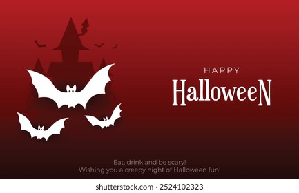 Happy Halloween Banner and Greeting Card. Modern Halloween Background with Cute Bat Characters, Trick or Treat Vector Illustration