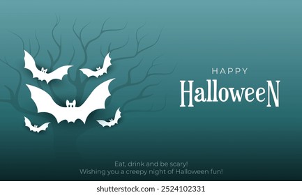 Happy Halloween Banner and Greeting Card. Modern Halloween Background with Cute Bat Characters, Trick or Treat Vector Illustration