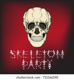 Happy Halloween banner with human skull. Good for halloween or t