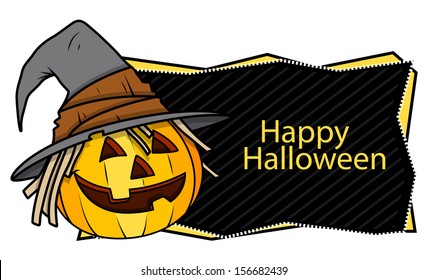 happy Halloween banner with jack o' lantern