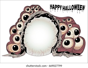 Happy halloween banner with monsters eyes