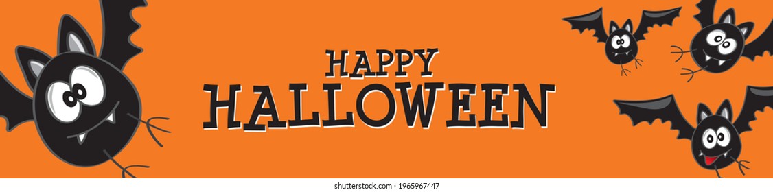 happy halloween banner orange background with funny bats