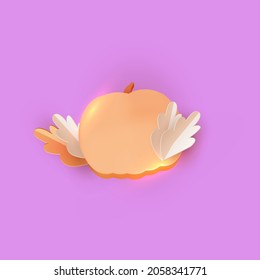 Happy Halloween banner. Orange pumpkin with leaves in paper cut style. Vector illustration. 