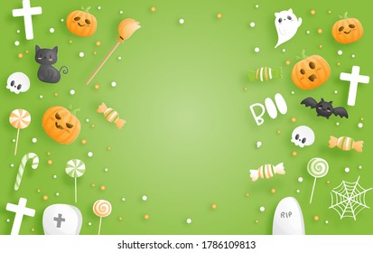 Happy Halloween banner. Paper cut vector illustration.