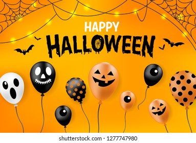 Happy Halloween banner, party balloons, all objects are grouped. 