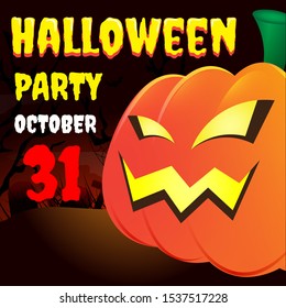 Happy Halloween banner or party invitation background with night  style. Vector illustration. Full moon in the sky.