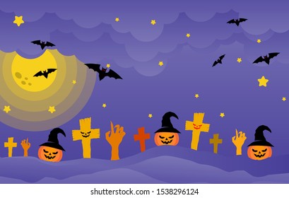 Happy Halloween banner or party invitation background Vector illustration. Scary banners with night clouds, abstract liquid, moonlight, flying bats, and etc. Modern Flat Style. Use for invitation, ads